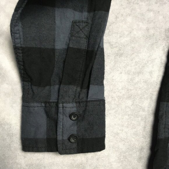 Brandit Mens Flannel Shirt size Large Long Sleeve Button Up Black‎ Blue Check - Picture 10 of 16